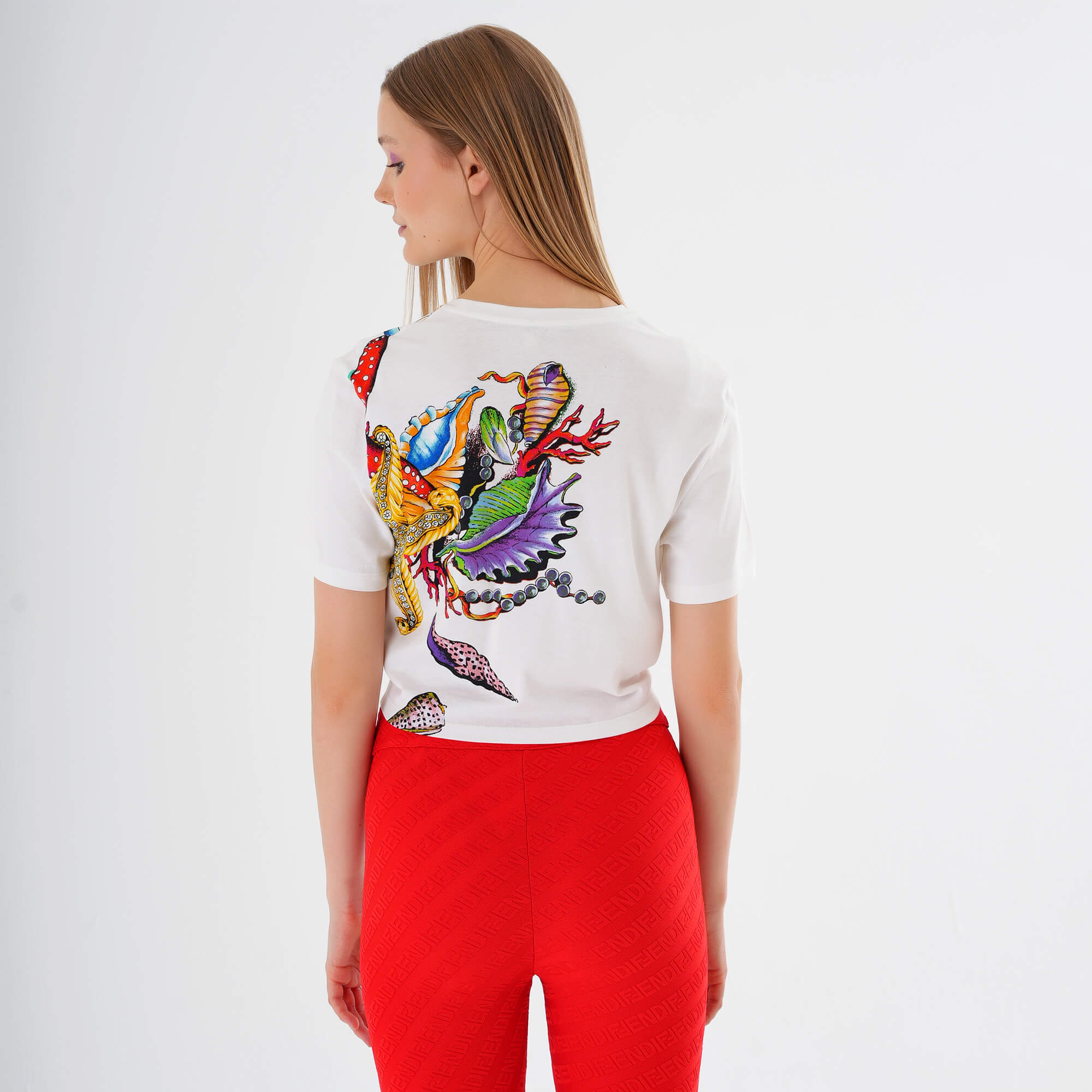 Versace - Multicolor Starfish Printed Logo Cotton Cropped Top with Medusa Pin IT42